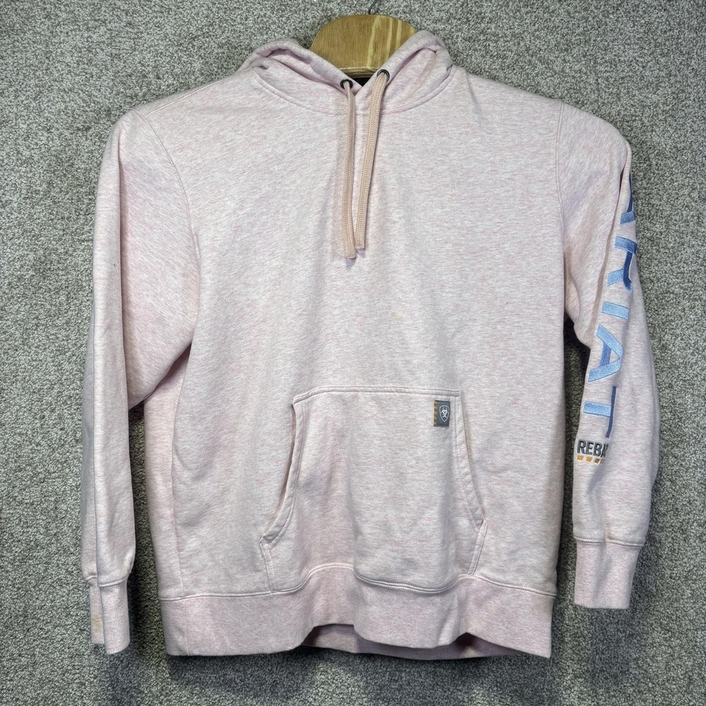 Ariat Hoodie Womens XXL Pink Rebar Fleece Pullover Sleeve Logo Workwear